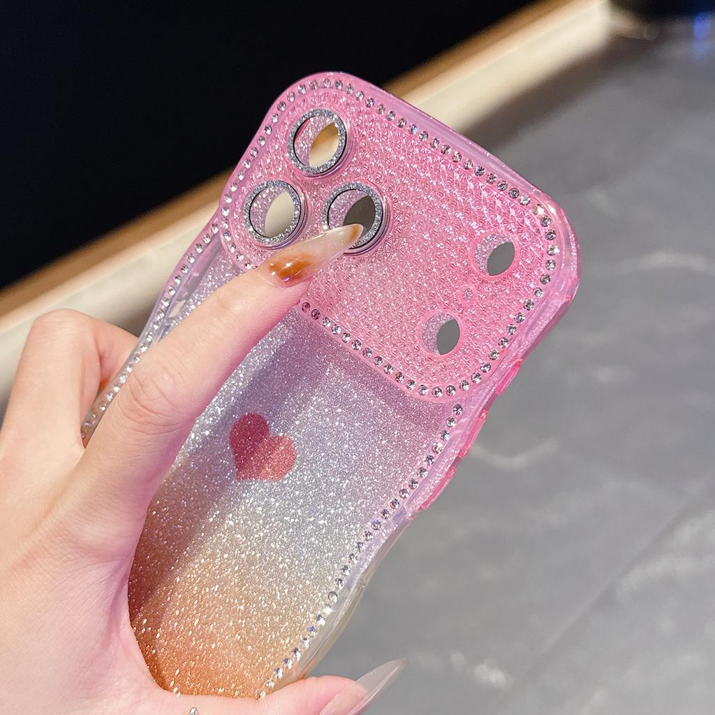 For iPhone 17 Pro Case Sparkle Rhinestone Decor TPU Phone Cover with Glitter Gradient Card