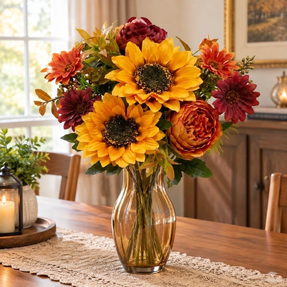 Sunflower & Daisy Mix Artificial Sunflowers Autumn Theme Fake Flower Decor Wedding Decoration