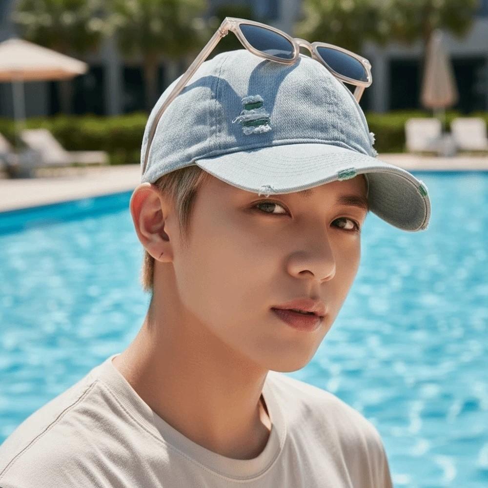 Sunshade Frayed Denim Baseball Cap Sunscreen Distressed Blue Casquette Unisex Retro Peaked Hat Men