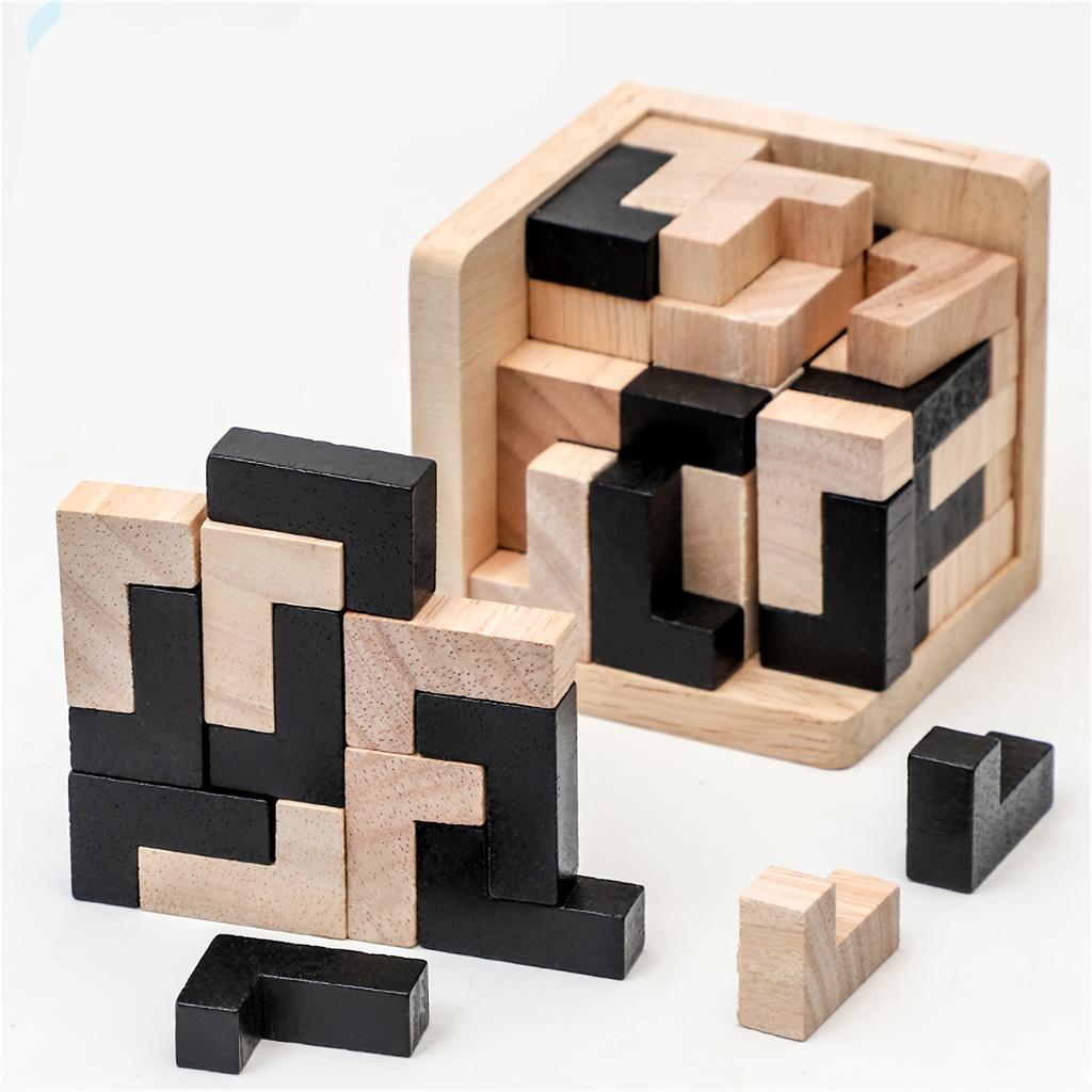54-teiliger Denksport-Puzzle-Würfel aus Holz, L-förmiges Logik-Puzzle, Lernspielzeug