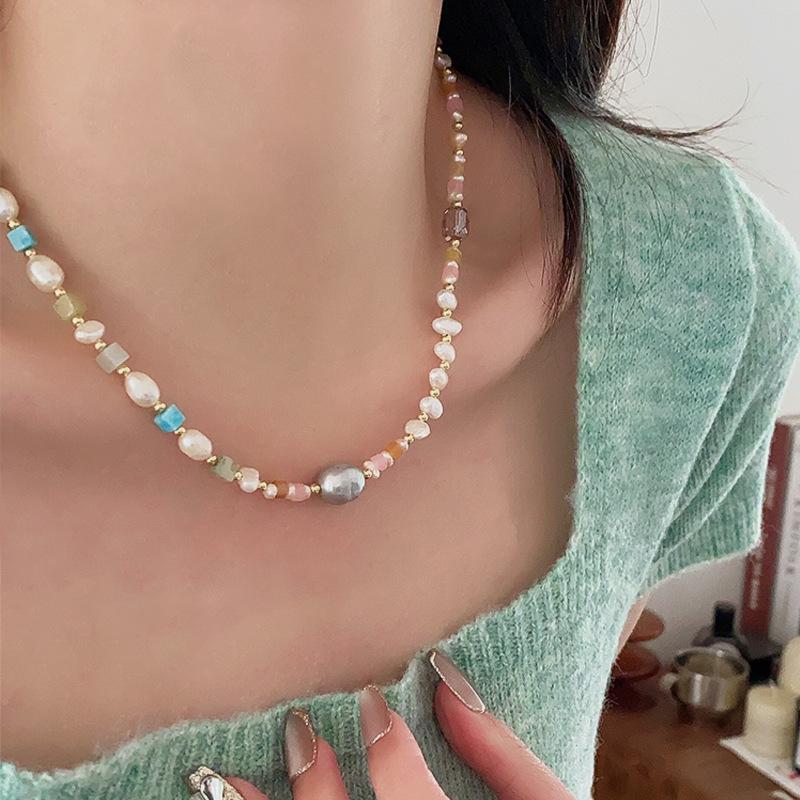 Colorful Summer Freshwater Pearl & Natural Stone Beaded Choker