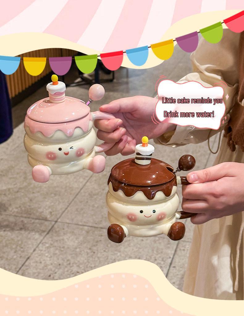 Ceramic Baby Foot Birthday Mug with Lid, High-Quality Gift Box for Girls