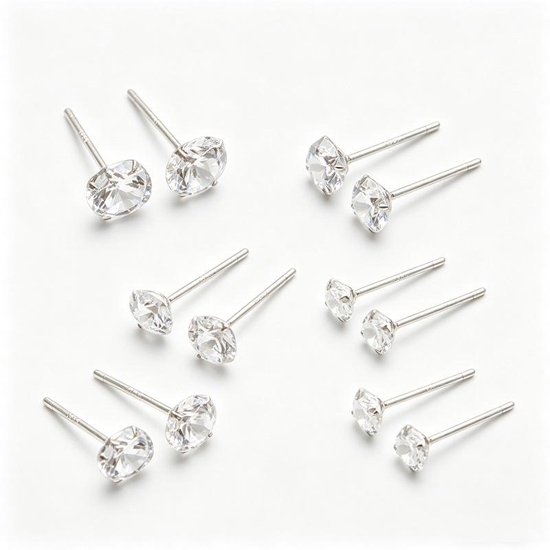 Sterling Silver S999 Zirconia Stud Earrings for Women - Simple, Versatile, and Sleep-Friendly