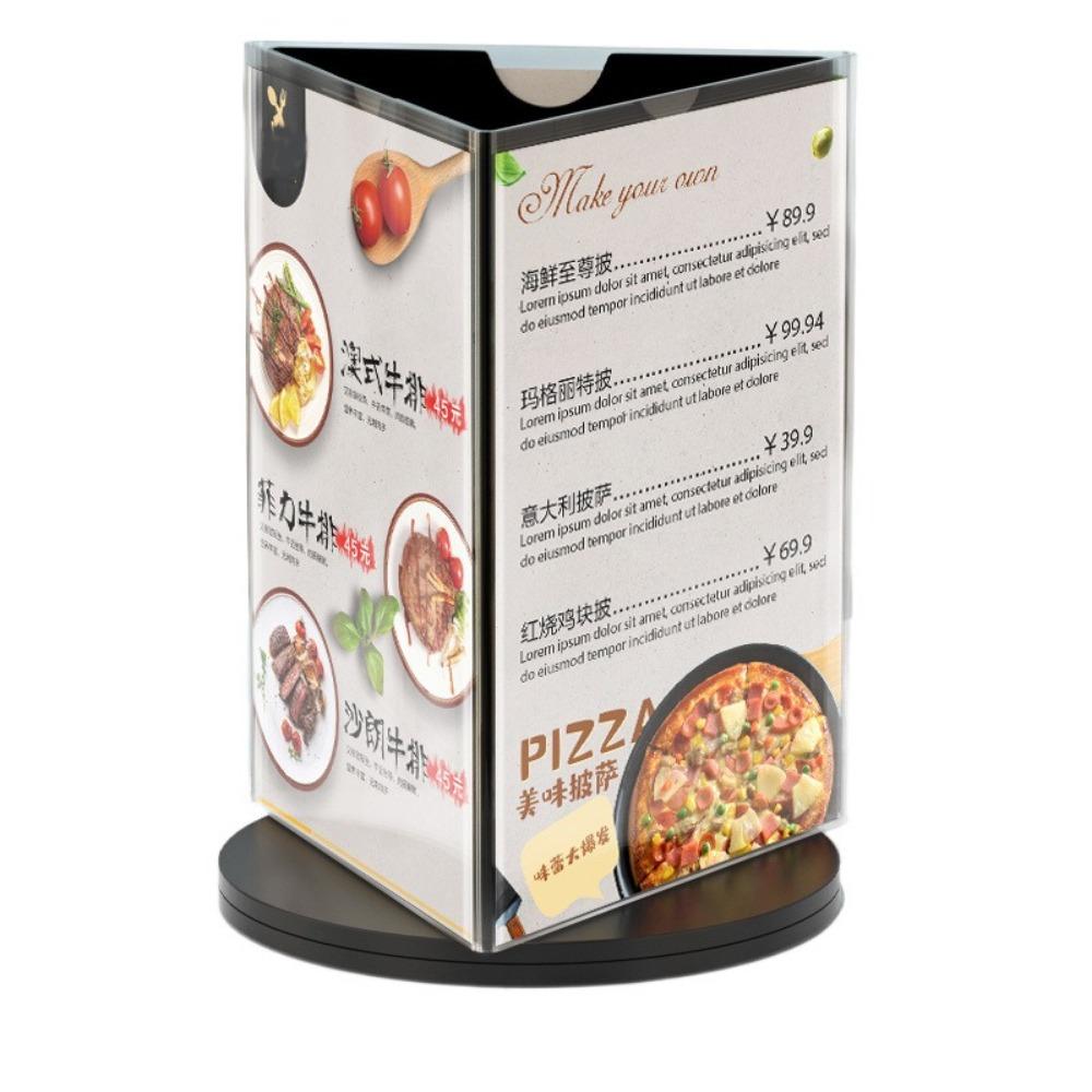 Three Side Menu Sign Holder Smooth swivel Desktop Flyer Frame Retail Signage