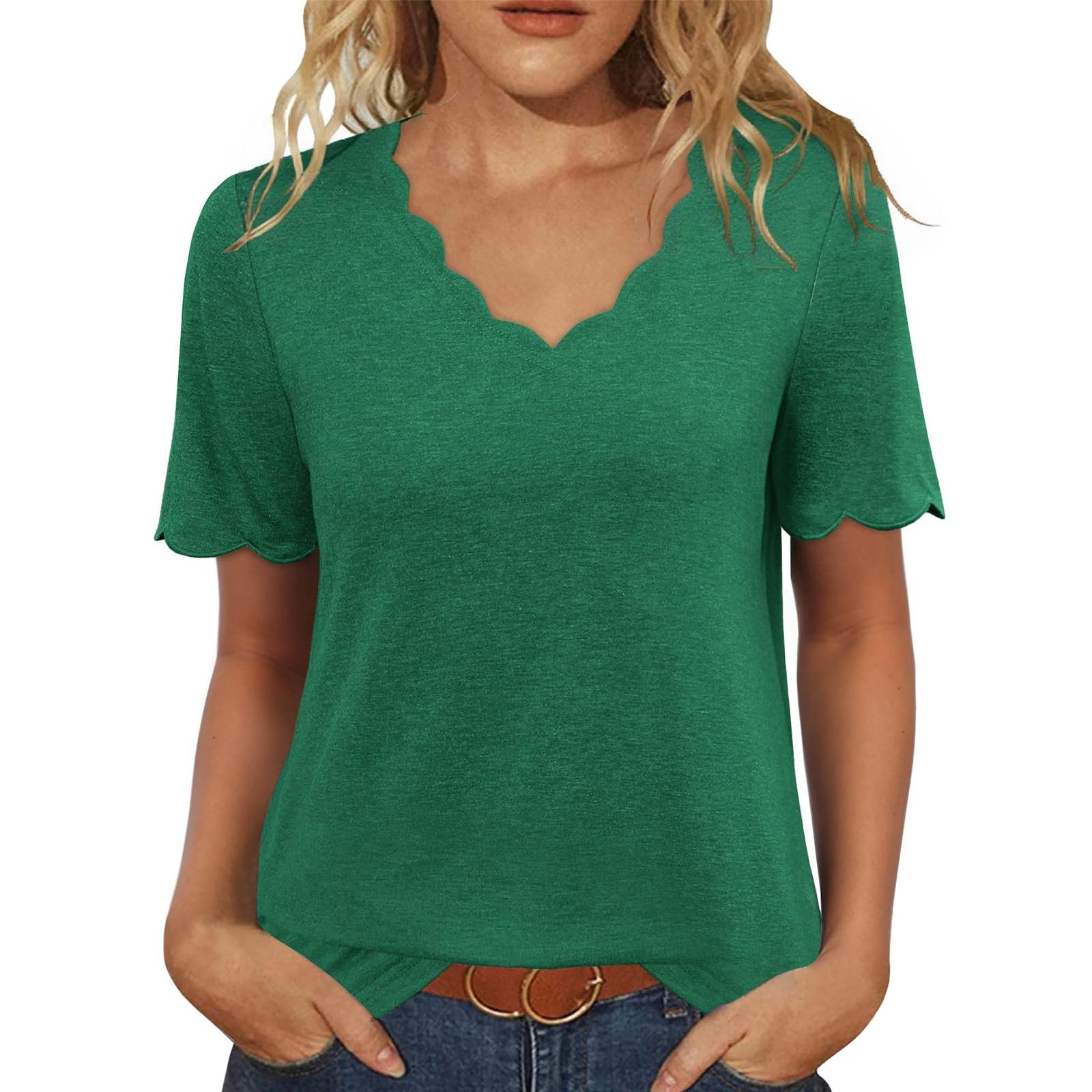 

Ladies fashionable and casual solid-color short-sleeved T-shirt top L