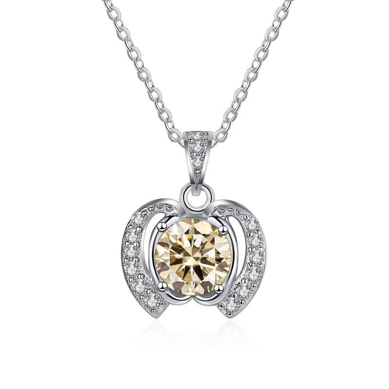 Bague Ringen Trend Women's 1 Carat Round Moissanite Necklace Apple Shaped Pendant Clavicle Chain Silver 925 Jewelry For Christmas
