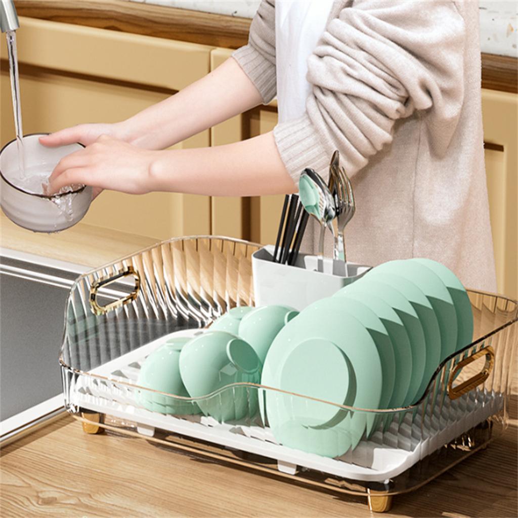 Dish Drying Rack, Multifunctional Dish Racks For Kitchen Counter, Kitchen Drying Rack With Removable Utensil Holder, Drainboard Swivel Spout