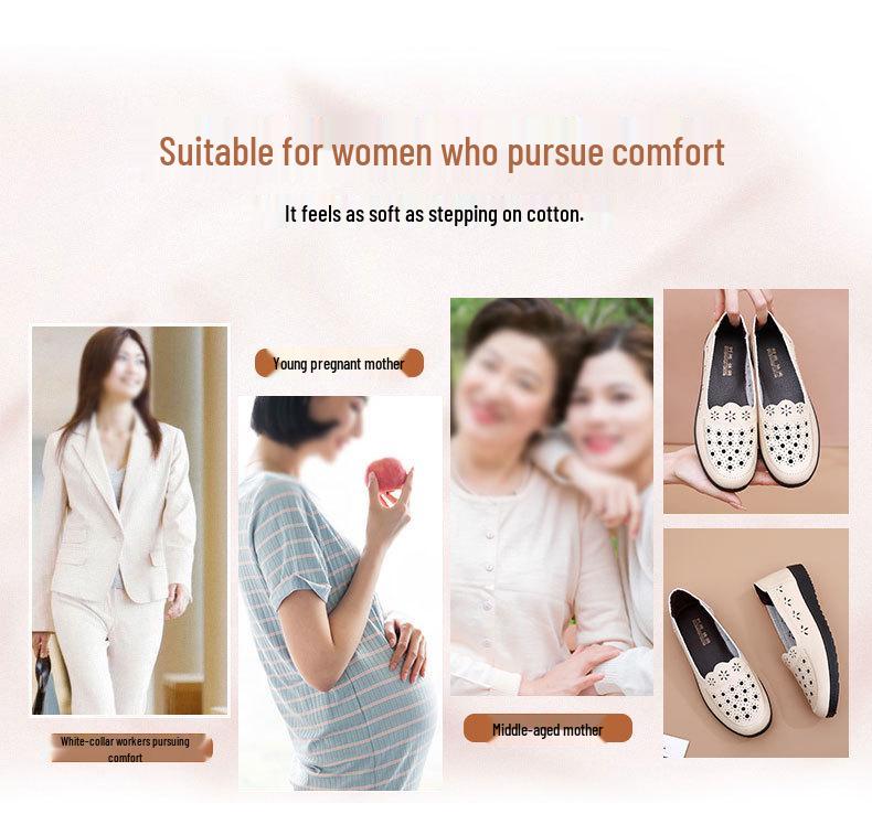 Mom's Summer Breathable Leather Sandals – Soft Sole, Non-Slip Flats for Middle-Aged & Elderly Women