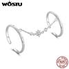 WOSTU Real 925 Stelring Silver Open Chain Rings for Women Double Circle Link Rings Party Wedding Jewelry Gift CTR405