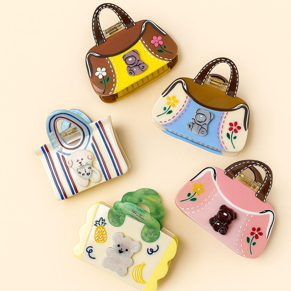 Flower Cartoon Bear Hair Clip Acetic Acid Rhinestone Hairpin Creative Acetate Hair Claw  Daily