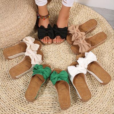 Fashion Rubber Flip Flops Low Shoes Womens Slippers Outdoor Flock Slides Fashion Butterfly-Knot Hawaiian Flat Luxury Hoof Heels PU Fabri