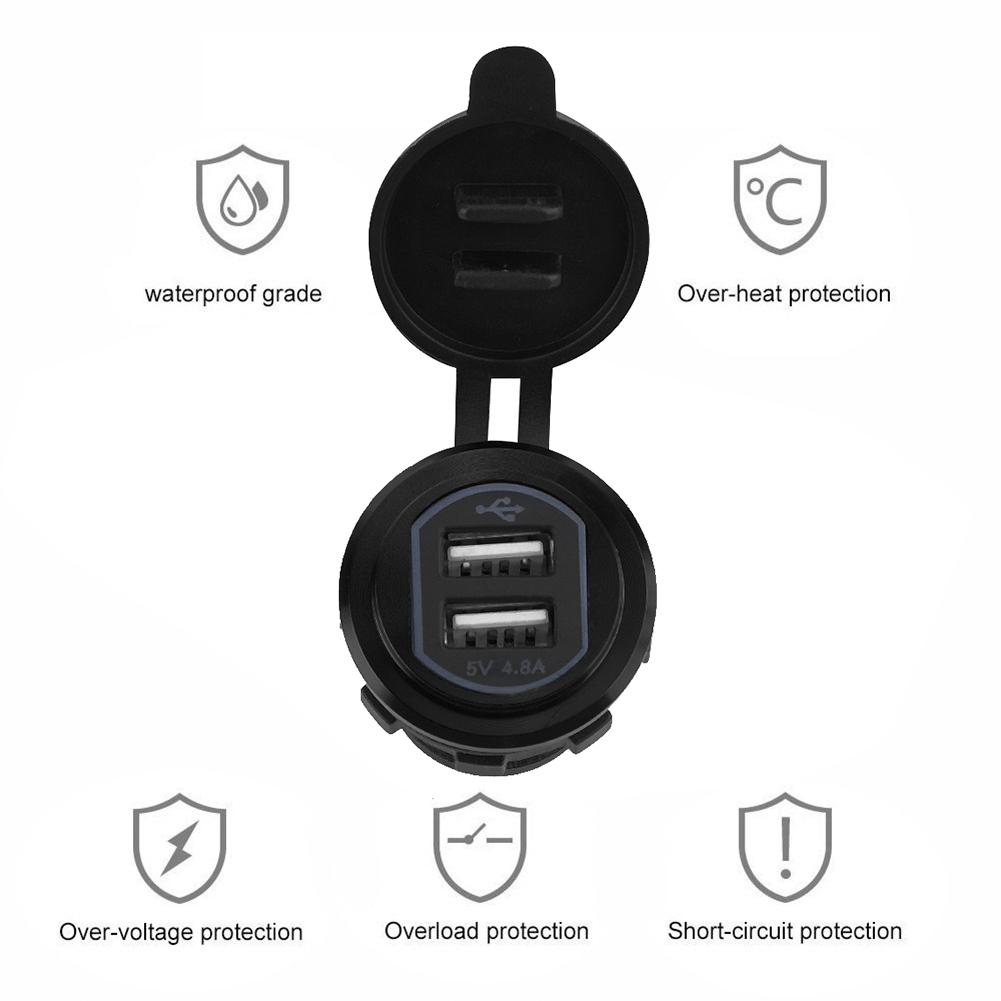 5V 4.8A Aluminium Alloy Dual USB Charger Socket Power For 12 24V Car