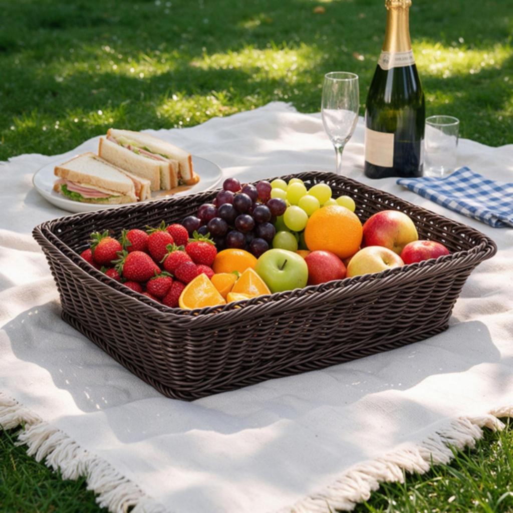 Rectangular Rattan Storage Basket Lightweight for Kitchen Counter, Pantry