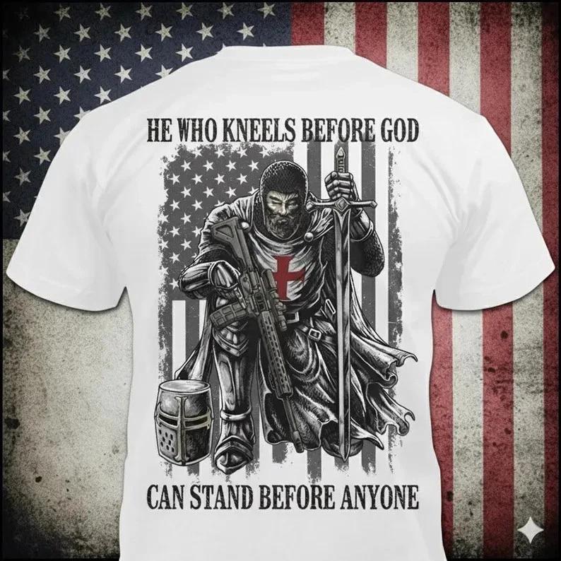 He Who Kneels Before God - Distressed Templar Knight Rifle T-T-Shirt: Christian Wa S