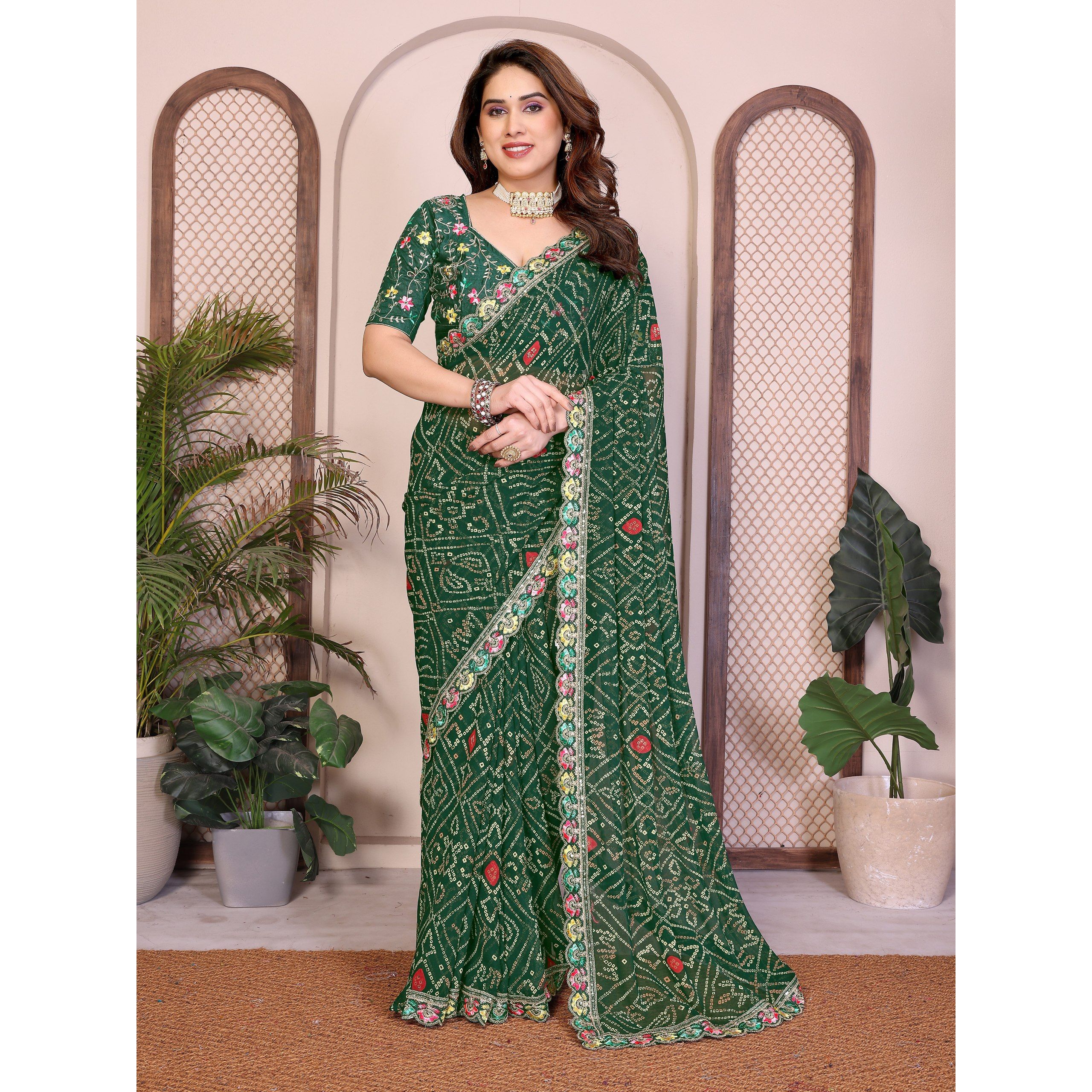 New Arrival - Designer Bandhej Print Georgette Saree