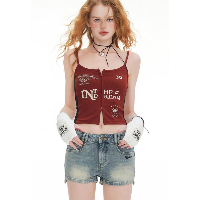 UNIFREE Women s Retro Sporty Double Zipper Camisole Vest Top XL