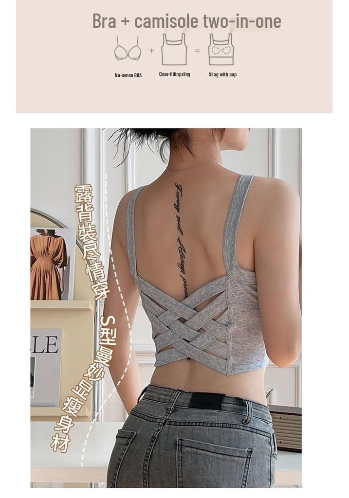 Women's Pure Cotton Vest with Fixed Cup Straps & Chest Pads - Breathable Lingerie & Outerwear