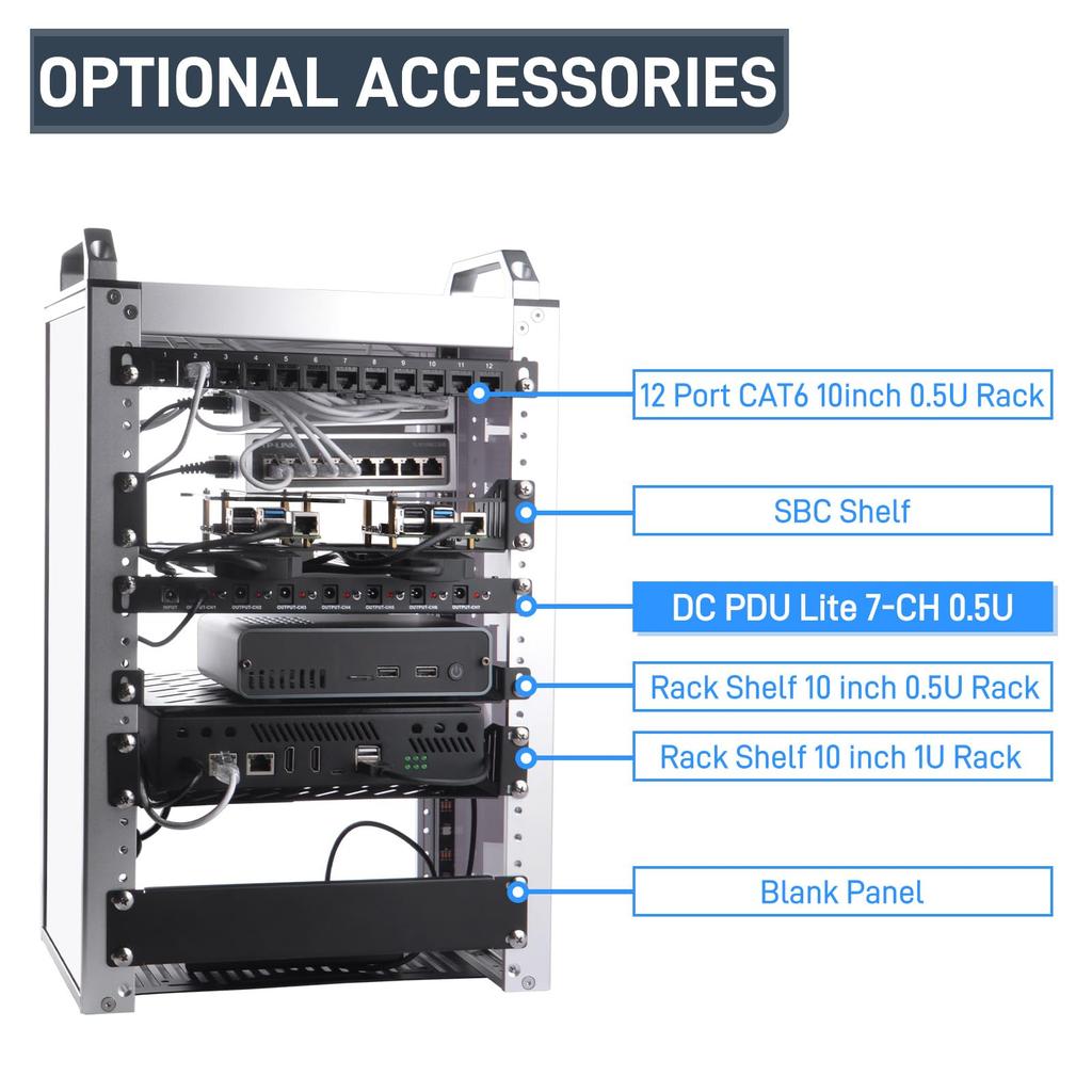 GeeekPi 10-inch Rackmount Power Distribution Unit (Rack PDU) DC PDU Lite 7-CH 0.5U, for DeskPi Rackmate T1T0T2 and 10-inch Server Cabinets, with 7