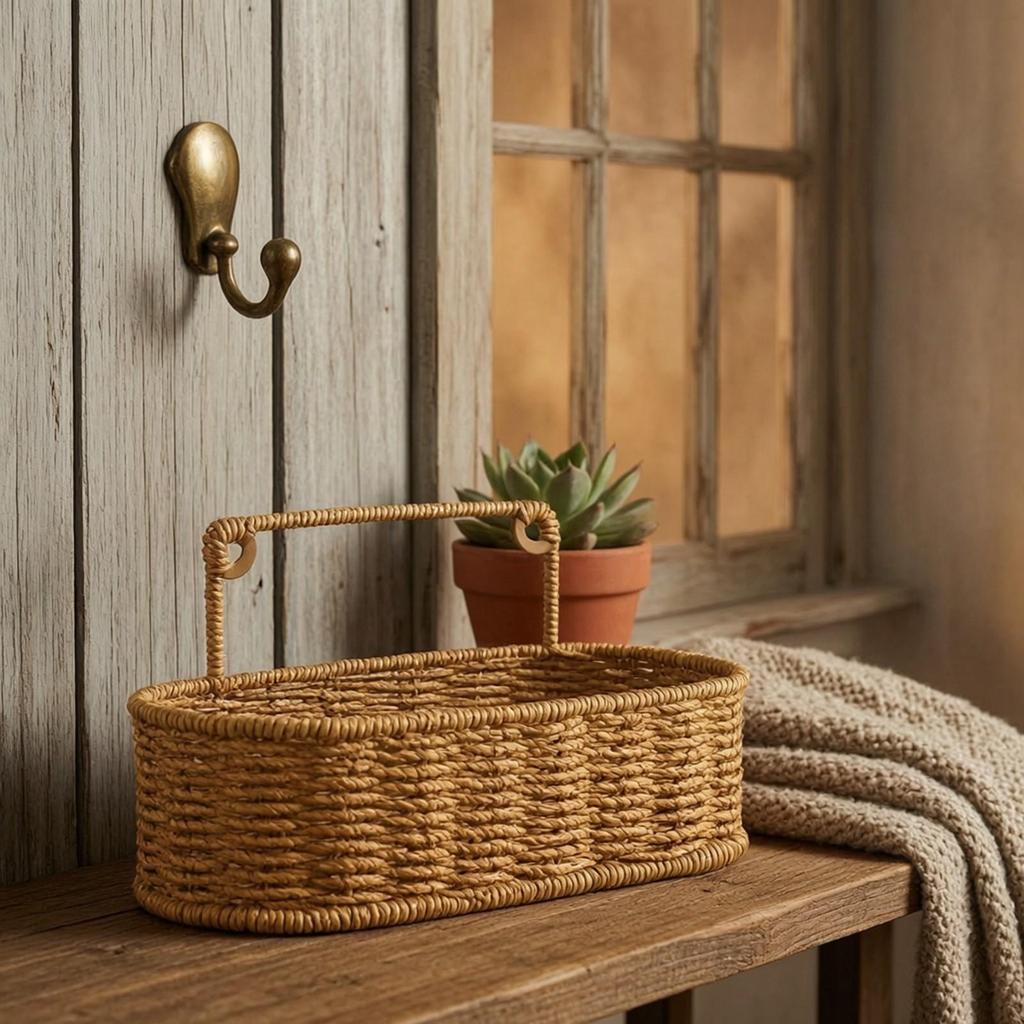 Wall Basket with Arched Handle Natural for Bathroom
