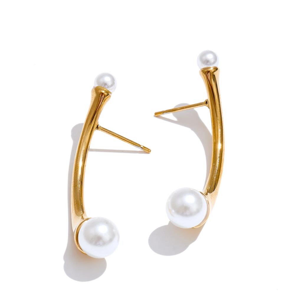 Yhpup Daily Stainless Steel Simulated Pearl Fashion Earrings 16K Golden Platinum PVD Plated Geometric Chic Modern Korean Jewelry