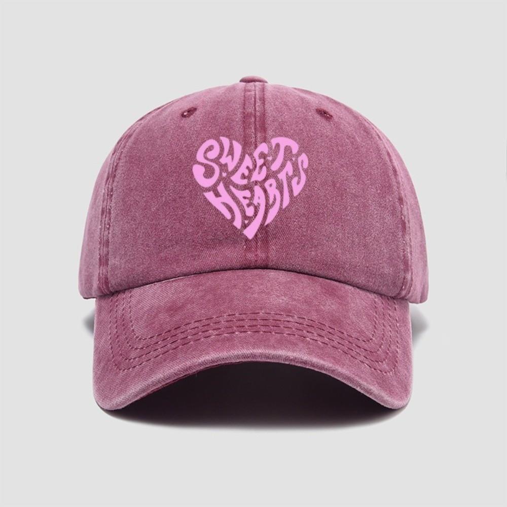 

Sweet Heart Printed Visor Baseball Cap Pink Heart-shaped Letter Adjustable Peaked Cap Washed Cotton Outdoor Leisure вино красного