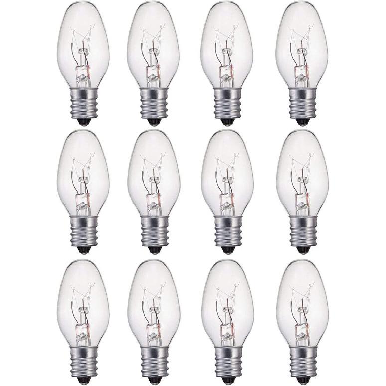 7 Watt Night Light Bulbs and Salt Lamps Replacement Bulbs,C7/7 Watt/120 V/45 Lumen,E12 Candelabra Base Light Bulbs,Warm White - Dimmable,12 Pack