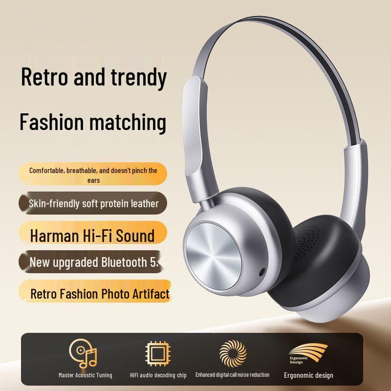 2026 Retro Metal Headband Bluetooth Headphones - Long Battery Life