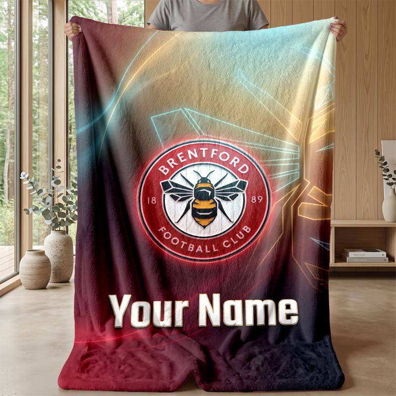 Custom Text Flannel Throw Blanket, Lightweight Cozy Bed Sofa BlanketBrentford Football