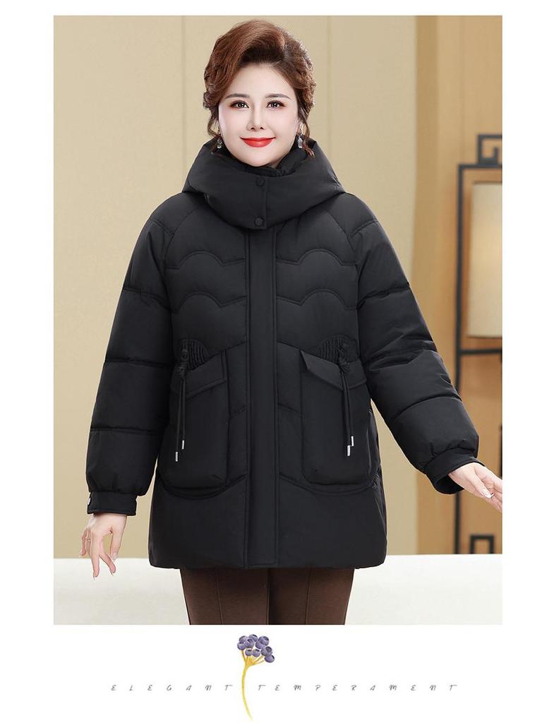 Plus Size Winter Fleece-Lined Cotton Coat for Middle-Aged & Elderly Women