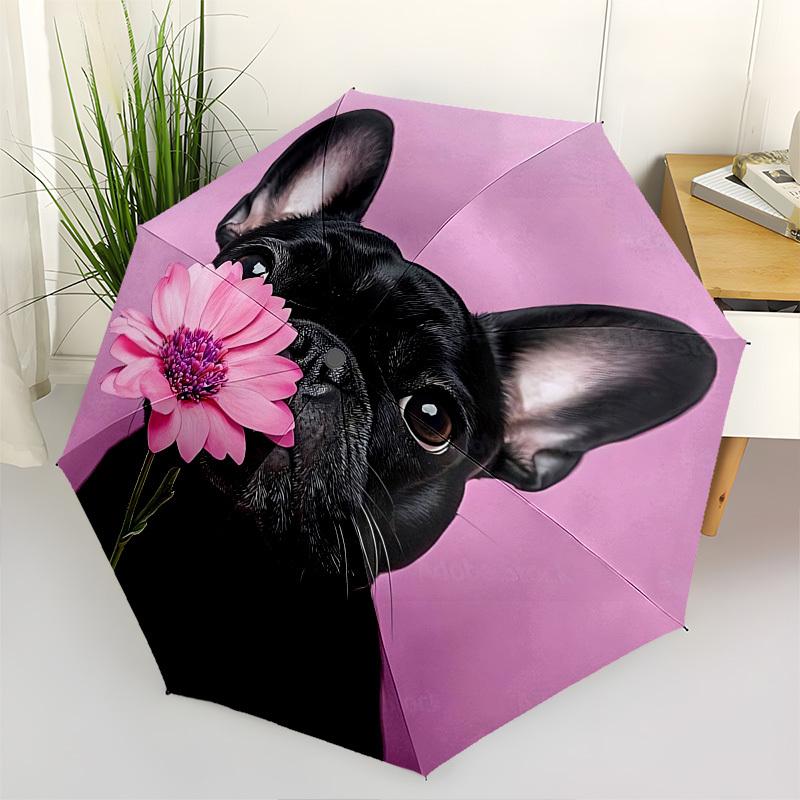 

French Bulldog,Pink Flower Automatic Folding Umbrella Compact 8 rib Design,Unique Style,Suitable for Everyday Outdoor Use,Perfect Gift