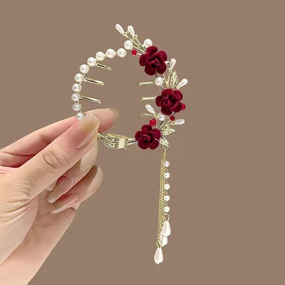 

Elegant Retro Meatball Hair Clasp Clip Floristic Pearl Chain Ponytail Hairpins Hair Claws Girls