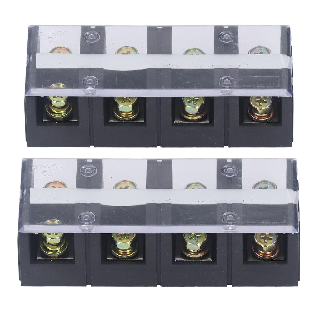 Terminal Strip Dual Rows High Current Screw Terminal Block with Cover 600V 60A 2pcs 4 Position