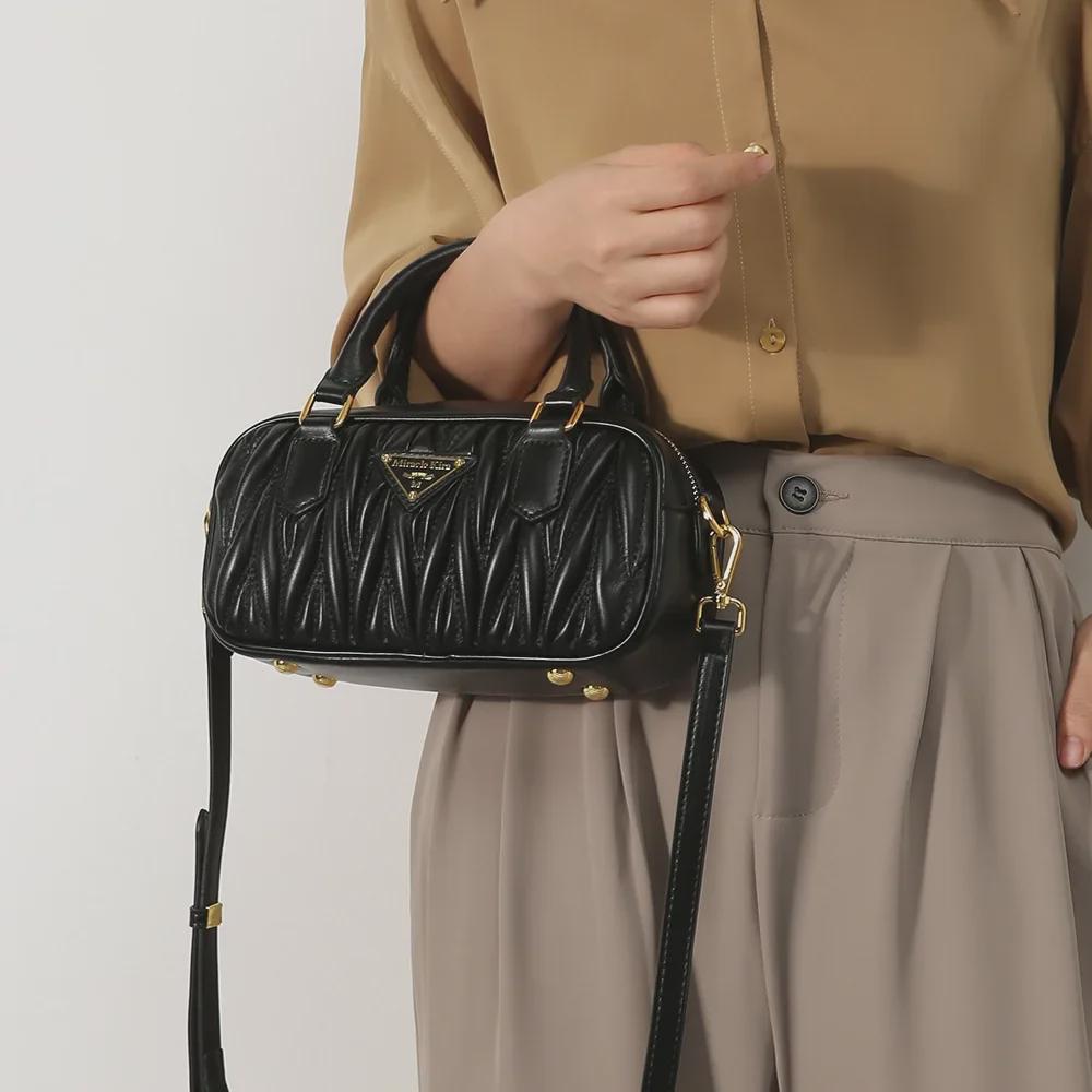 Elegant Women's Pleated Bowling Bag - Versatile, High-End Spring/Summer Handbag