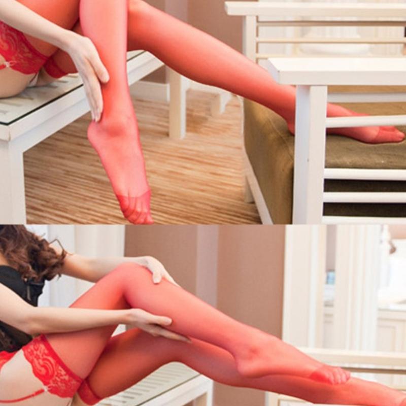 Silk Transparent Multicolor Thigh High Stockings Women Lace Top Over Knee Socks See Through Hosiery Lingerie Clubwear