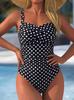Europe and the United States Popular Black Polka Dot Lace Cross One-piece Swimsuit Waist Fold Design Meat Cover and Thin Swimsuit