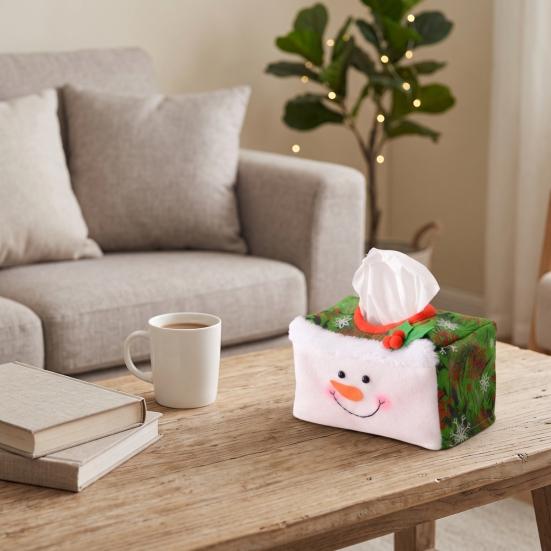 Holiday Office Table Accessory Christmas Tissue Box Cover, Santa Face Napkin Dispenser Sleeve, Non-Woven Fabric Soft Holder for Home Party,