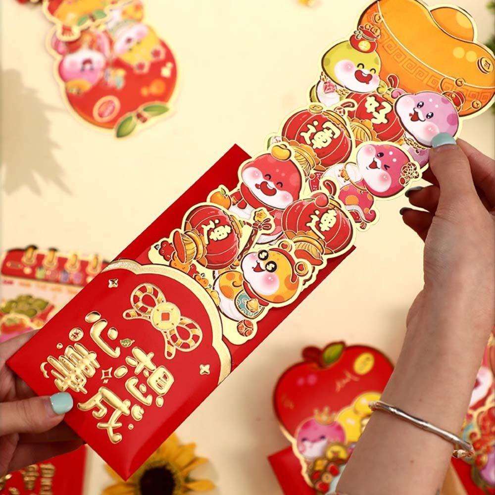6pcs 3D New Year Stretch Red Envelopes Chinese Style Blessing Lucky Red Pocket Traditional Thickened Money Packet Bonus