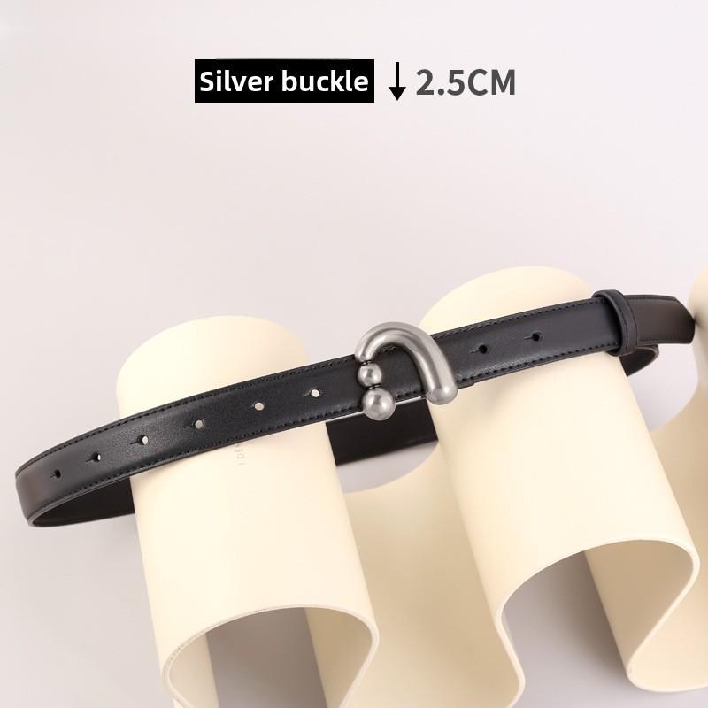 Traditional Leather Womens Waist Belt With Silver Or Gold Buckle For Office And Dress Silver Black
