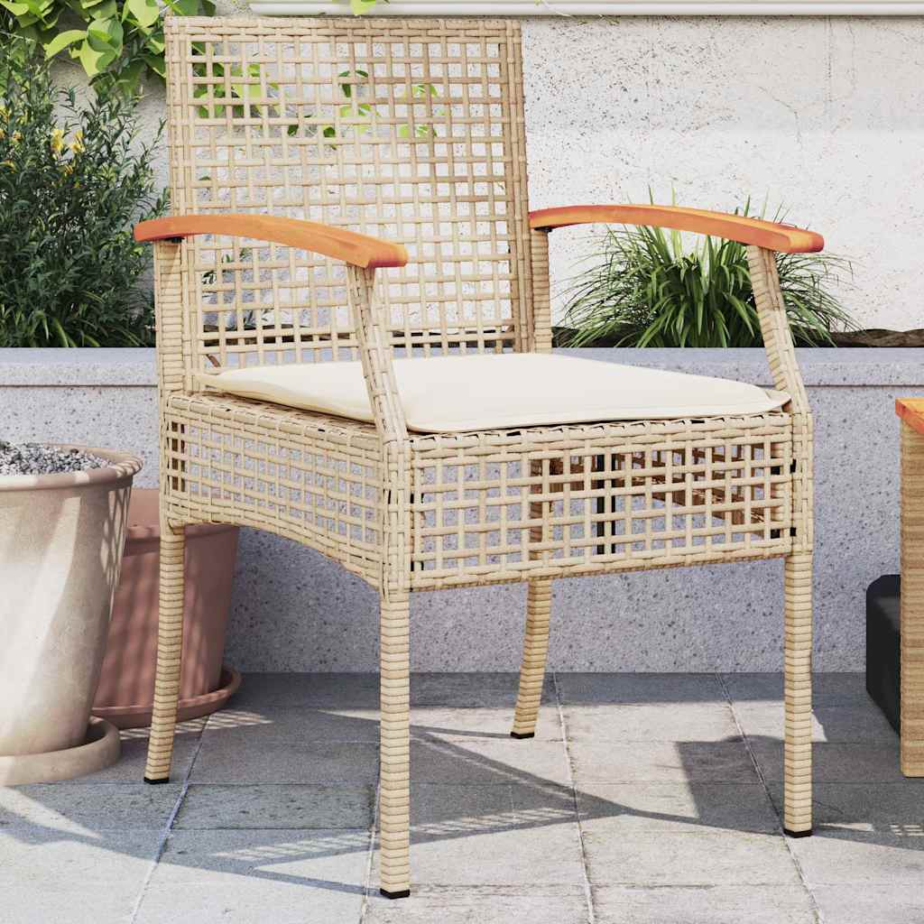 Garden Chairs with Cushions 2 pcs Beige Poly Rattan & Acacia Wood