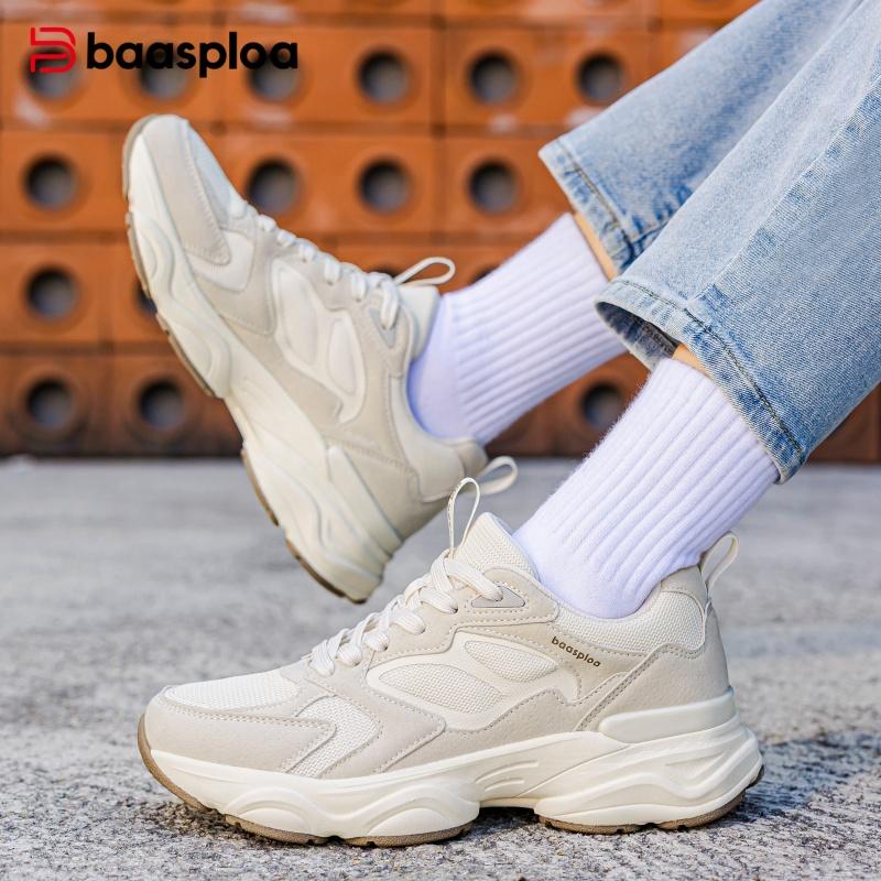 BAASPLOA Damen Sportschuhe mit dicker Sohle, Mesh Laufschuhe, Freizeitschuhe, Wanderschuhe, Studentenschuhe, weiße Schuhe, flache Sportschuhe, Tennisschuhe