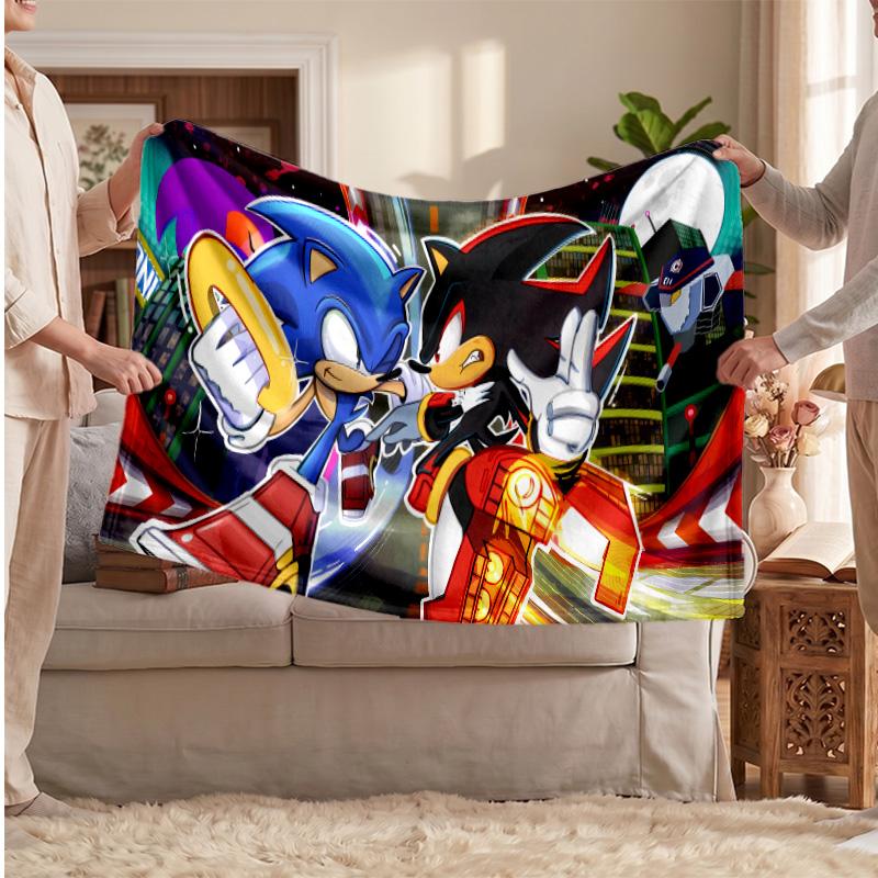 Sonic the Hedgehog Printed Flannel Blanket, Skin Friendly Warm Throw for Indoor Couch Bed Daily Use