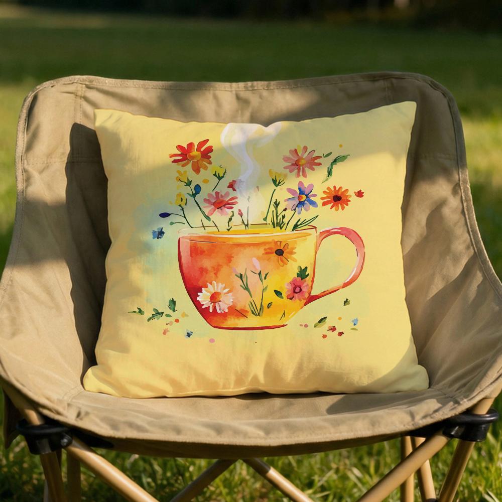 Painting Cup of Flowers Cushion Cover Soft Reversible  Durable Pillow Cover  MultiScene Use for Home  Car Daily Comfort