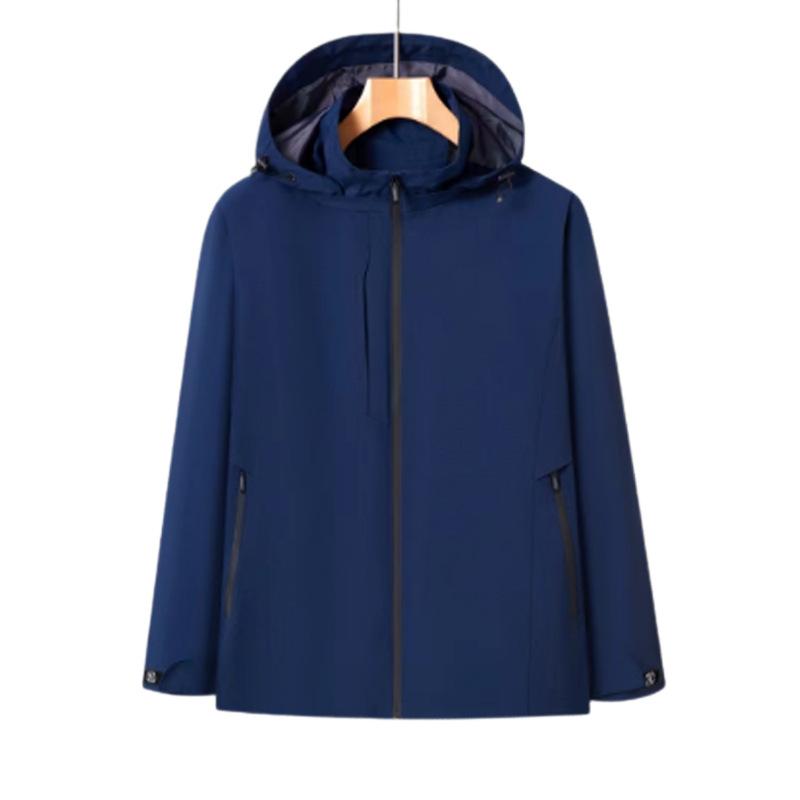 Chaqueta Fina para Hombre de Alta Transpirabilidad de Una Capa Orificio de Ventilación Oculto Impermeable Cremallera Grande Gorro Desmontable Clip
