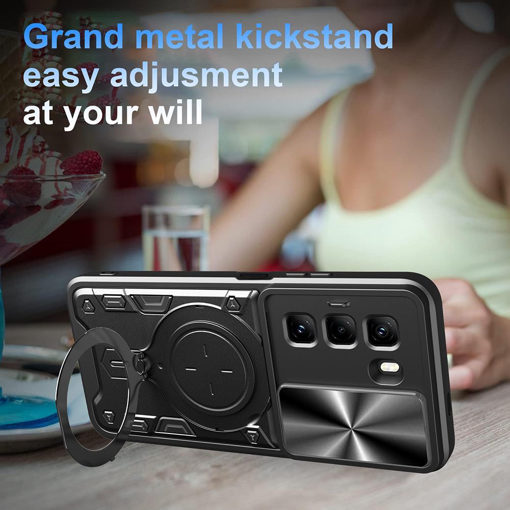 Slide Lens Armor Funda for Infinix Hot 50 5G Case for Infinix Hot 50 Pro Plus 5G Case Magnetic Rotate Ring Stand Holder Cover