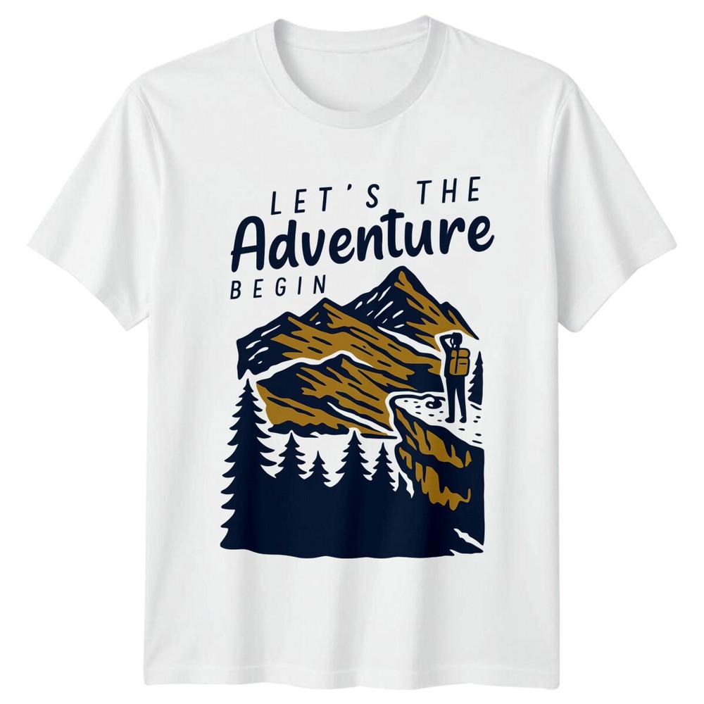 Lets The Adventure Begin Hiking Travel Unisexs TShirt Ladies Graphic Tee Top S