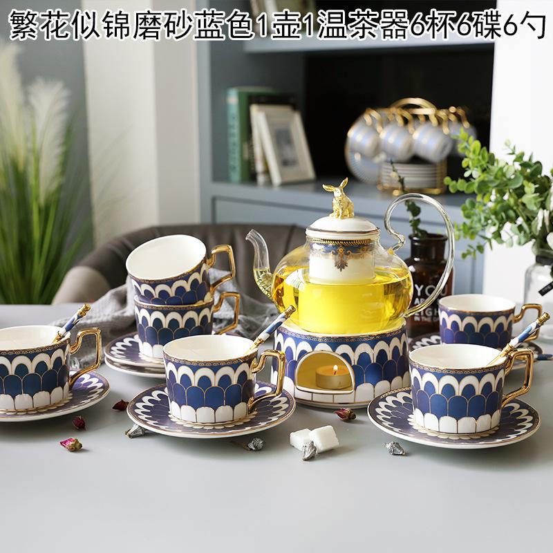Household Flower Teapot Set, Glass Boiled Fruit Teapot, Ceramic Afternoon Tea Flower Fruit Teacup Tea Set, Candle Heating
