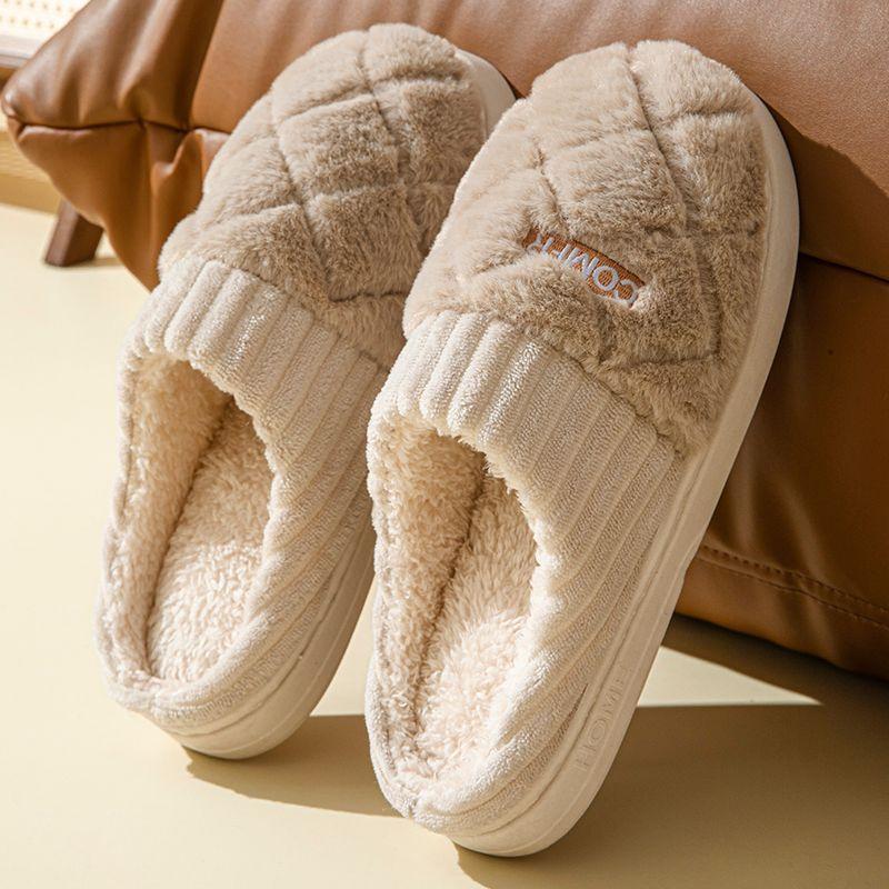 Cotton slippers women's home indoor home thick bottom plush warm couple cotton slippers men's