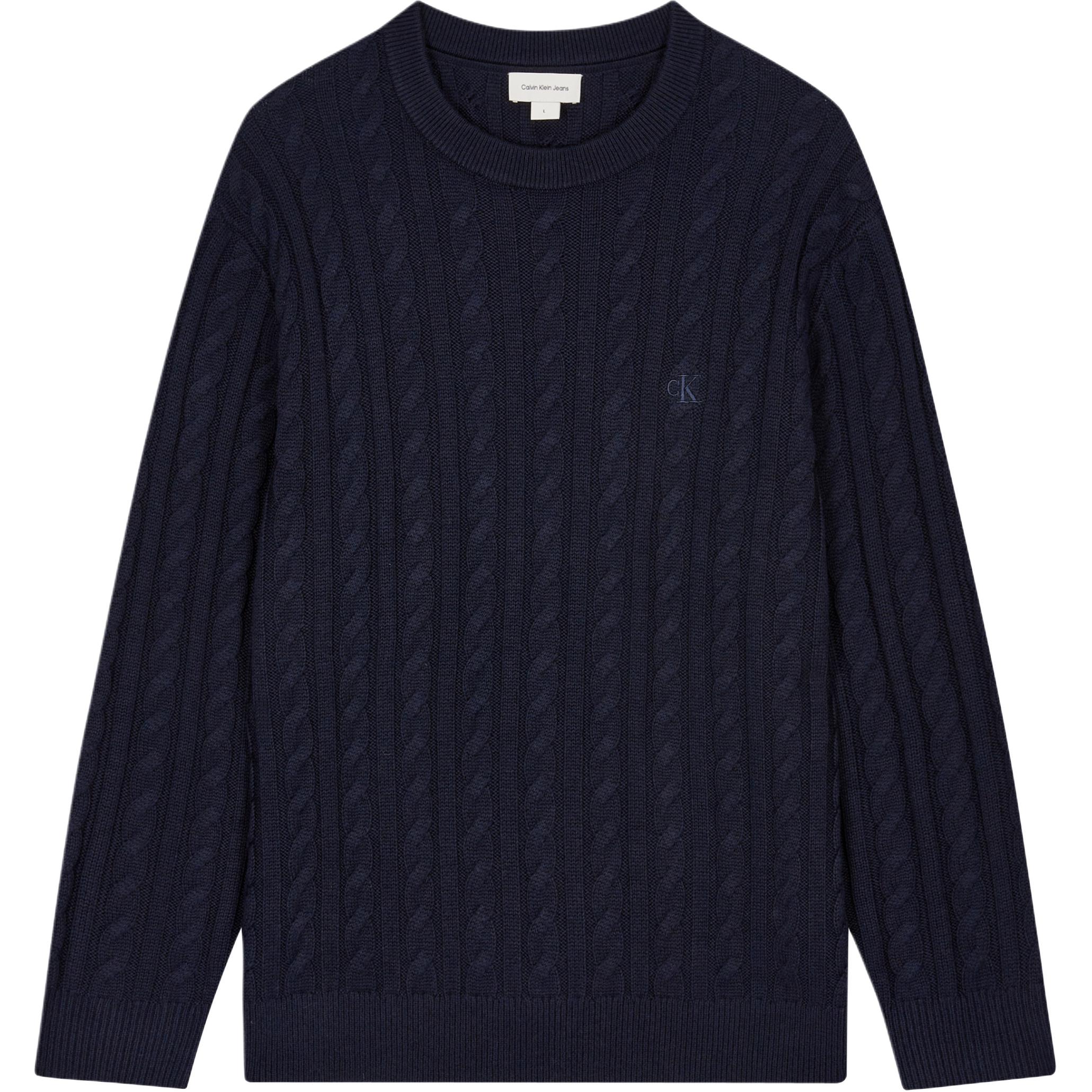 

Calvin Klein Мужской свитер с длинным рукавом и круглым вырезом, связанный кабельным узором, темно-синий J327405-CHW