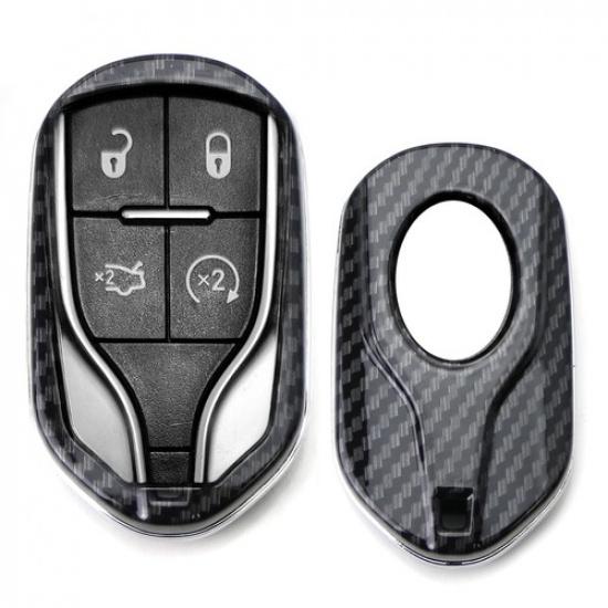 Black Carbon Fiber  Key Fob For 13-up Maserati Quattroporte, Ghibli, 17+ Levante