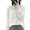 Womens Wool Knit Cardigan Sweater Round Neck Long Sleeve Lightweight Outerwear Fall Winter